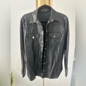 Zara - Black Faux Leather Shirt - XS